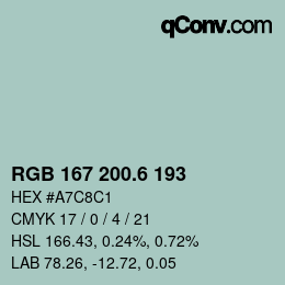 カラーコード: RGB 167 200.6 193 | qconv.com