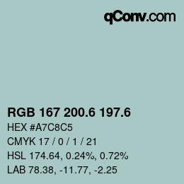 カラーコード: RGB 167 200.6 197.6 | qconv.com