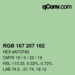 Color code: RGB 167 207 162 | qconv.com