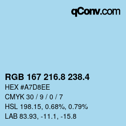 カラーコード: RGB 167 216.8 238.4 | qconv.com