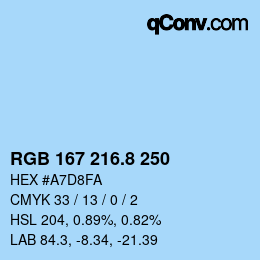 カラーコード: RGB 167 216.8 250 | qconv.com