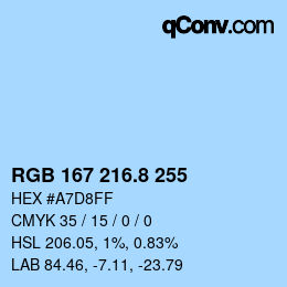 カラーコード: RGB 167 216.8 255 | qconv.com