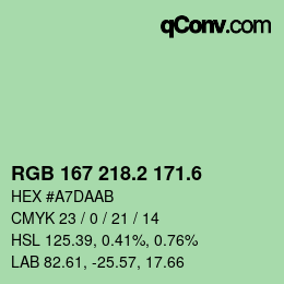 カラーコード: RGB 167 218.2 171.6 | qconv.com