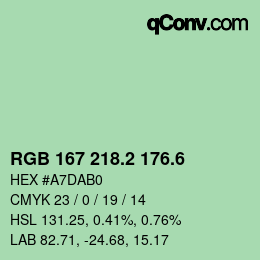 カラーコード: RGB 167 218.2 176.6 | qconv.com