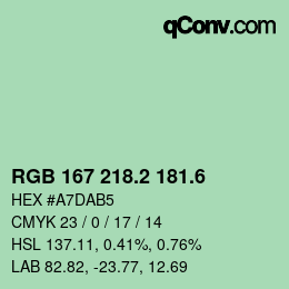 カラーコード: RGB 167 218.2 181.6 | qconv.com