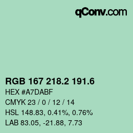 カラーコード: RGB 167 218.2 191.6 | qconv.com