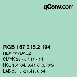 カラーコード: RGB 167 218.2 194 | qconv.com