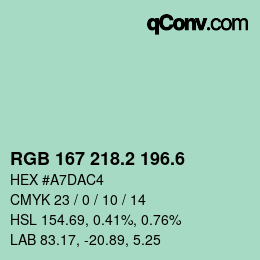 カラーコード: RGB 167 218.2 196.6 | qconv.com