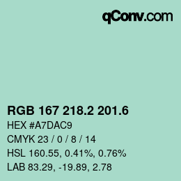 カラーコード: RGB 167 218.2 201.6 | qconv.com