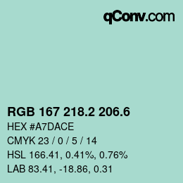 カラーコード: RGB 167 218.2 206.6 | qconv.com