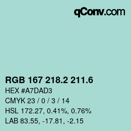 カラーコード: RGB 167 218.2 211.6 | qconv.com