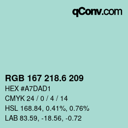 カラーコード: RGB 167 218.6 209 | qconv.com