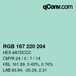 カラーコード: RGB 167 220 204 | qconv.com