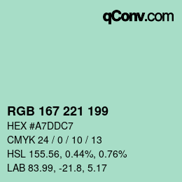 颜色代码: RGB 167 221 199 | qconv.com