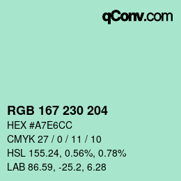カラーコード: RGB 167 230 204 | qconv.com