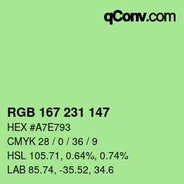 Color code: RGB 167 231 147 | qconv.com