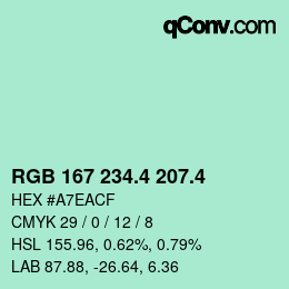 カラーコード: RGB 167 234.4 207.4 | qconv.com