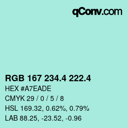 カラーコード: RGB 167 234.4 222.4 | qconv.com