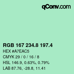 カラーコード: RGB 167 234.8 197.4 | qconv.com