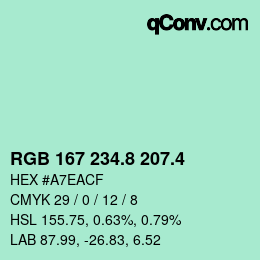 カラーコード: RGB 167 234.8 207.4 | qconv.com