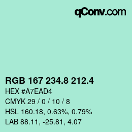 カラーコード: RGB 167 234.8 212.4 | qconv.com