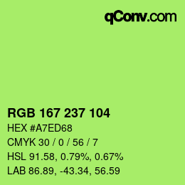 颜色代码: RGB 167 237 104 | qconv.com