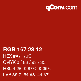 カラーコード: RGB 167 23 12 | qconv.com