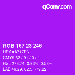 Color code: RGB 167 23 246 | qconv.com
