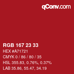 Color code: RGB 167 23 33 | qconv.com