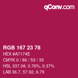 Color code: RGB 167 23 78 | qconv.com