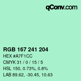 Color code: RGB 167 241 204 | qconv.com