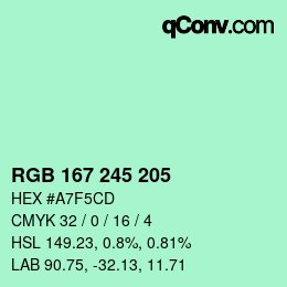 Farbcode: RGB 167 245 205 | qconv.com
