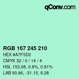 Color code: RGB 167 245 210 | qconv.com