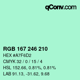 Color code: RGB 167 246 210 | qconv.com