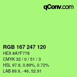 カラーコード: RGB 167 247 120 | qconv.com