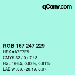 Color code: RGB 167 247 229 | qconv.com