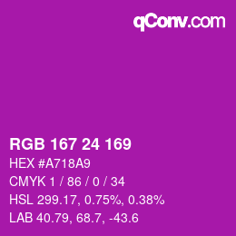 Color code: RGB 167 24 169 | qconv.com