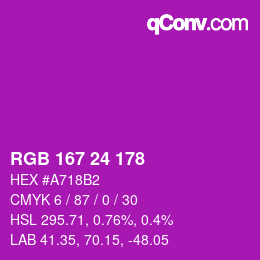 颜色代码: RGB 167 24 178 | qconv.com