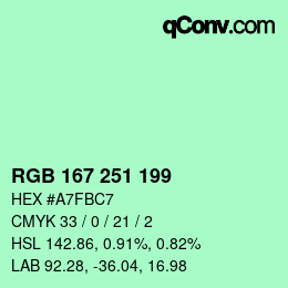 Color code: RGB 167 251 199 | qconv.com