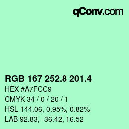 カラーコード: RGB 167 252.8 201.4 | qconv.com