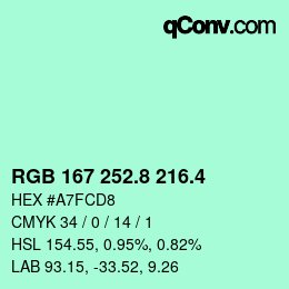 カラーコード: RGB 167 252.8 216.4 | qconv.com