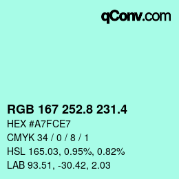 カラーコード: RGB 167 252.8 231.4 | qconv.com