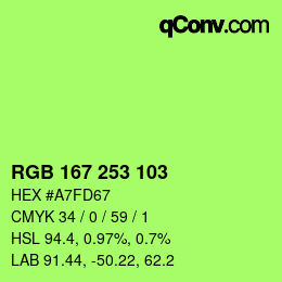 カラーコード: RGB 167 253 103 | qconv.com