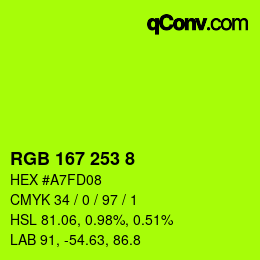 颜色代码: RGB 167 253 8 | qconv.com