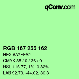Color code: RGB 167 255 162 | qconv.com