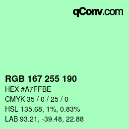 Color code: RGB 167 255 190 | qconv.com