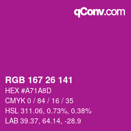 カラーコード: RGB 167 26 141 | qconv.com