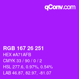 Color code: RGB 167 26 251 | qconv.com
