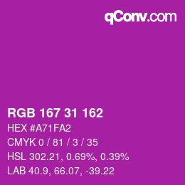 Color code: RGB 167 31 162 | qconv.com