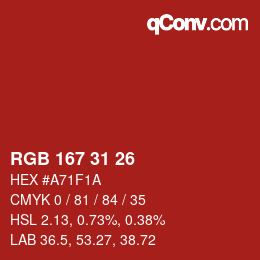 カラーコード: RGB 167 31 26 | qconv.com